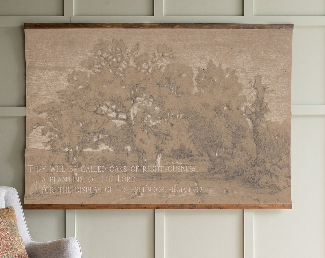 Vintage Scripture Tapestry Large Christian Wall Hanging Vintage Scripture Print Oaks Of Righteousness Christian Decor 169