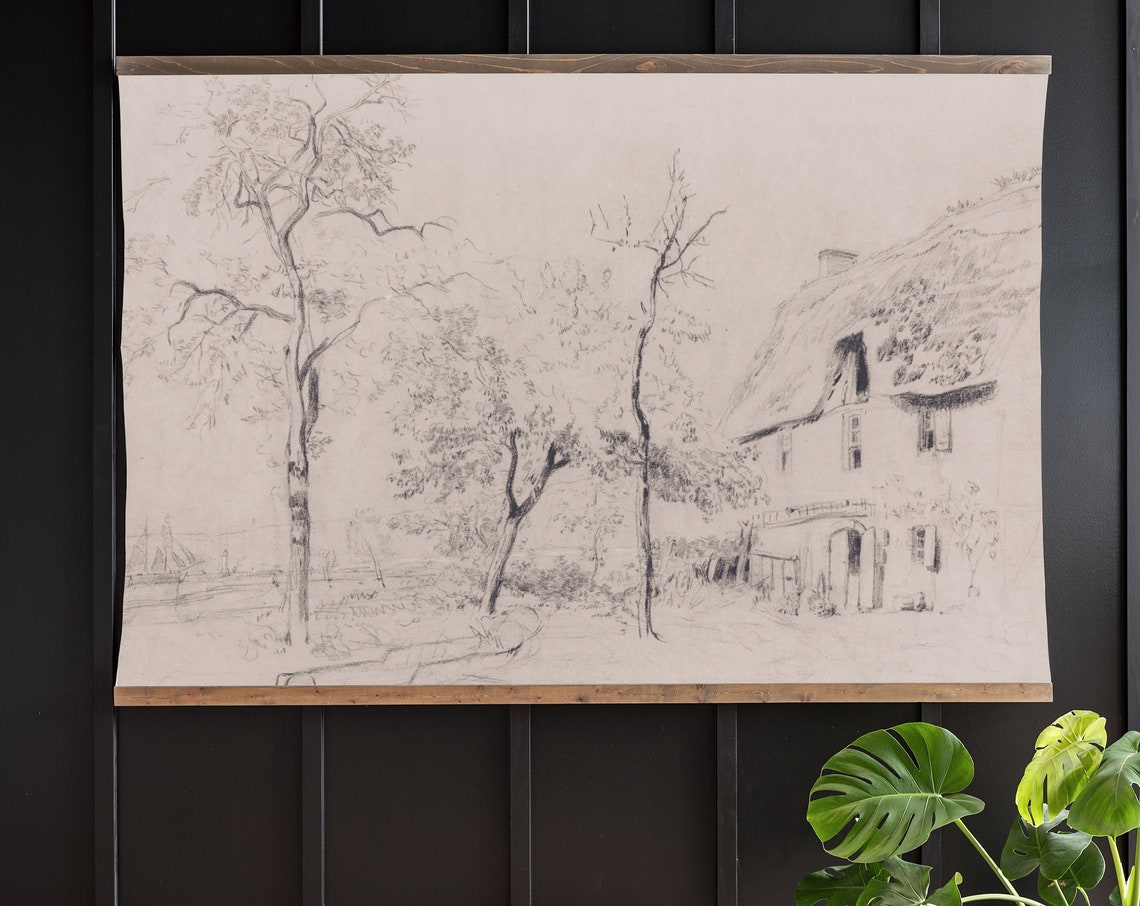 Vintage Cottage Pencil Sketch Rustic Countryside Drawing Wall Art - Image 2