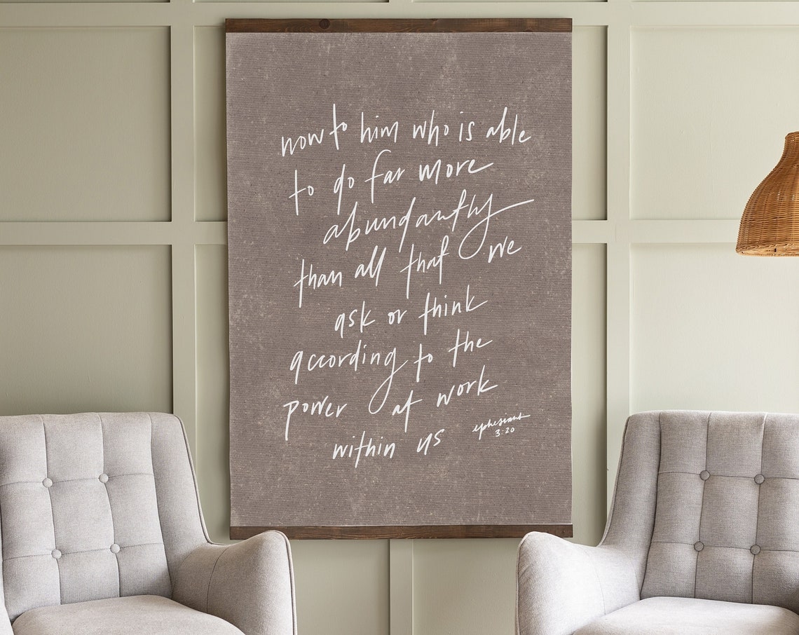 Large Scripture Tapestry Ephesians 3 Hand Lettered Art More Than We Ask Or Think Framed Hanging Scripture Wall Art 191 - Image 2