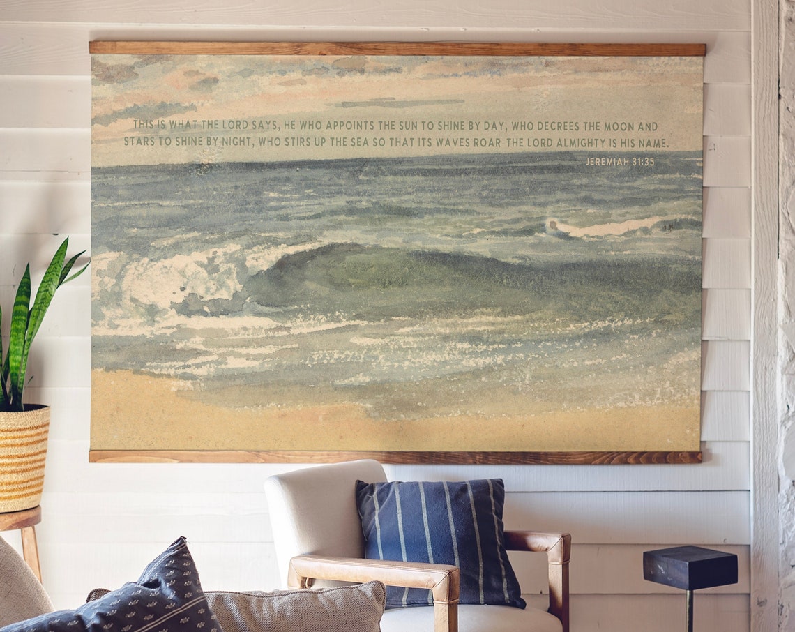 Vintage Coastal Art With Scripture Ocean Scripture Wall Art Jeremiah Sign Coastal Tapestry Beach Vintage Scripture Art 207 - Image 3