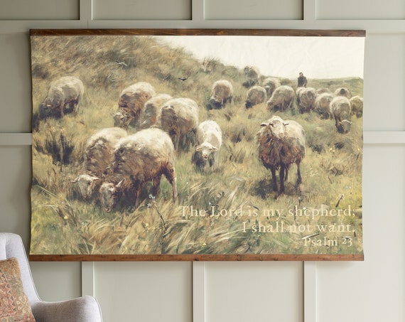 Psalm 23 Vintage Sheep Art Christian Wall Tapestry The Lord Is My Shepherd Sign Psalm 23 Tapestry Christian Hanging 205
