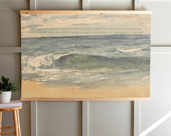 Vintage Coastal Art With Scripture Ocean Scripture Wall Art Jeremiah Sign Coastal Tapestry Beach Vintage Scripture Art 207