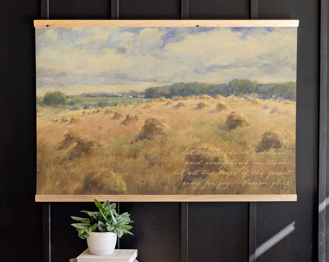 Vintage Art With Scripture Christian Wall Art Psalm 9612 Sign Vintage Field Painting 161