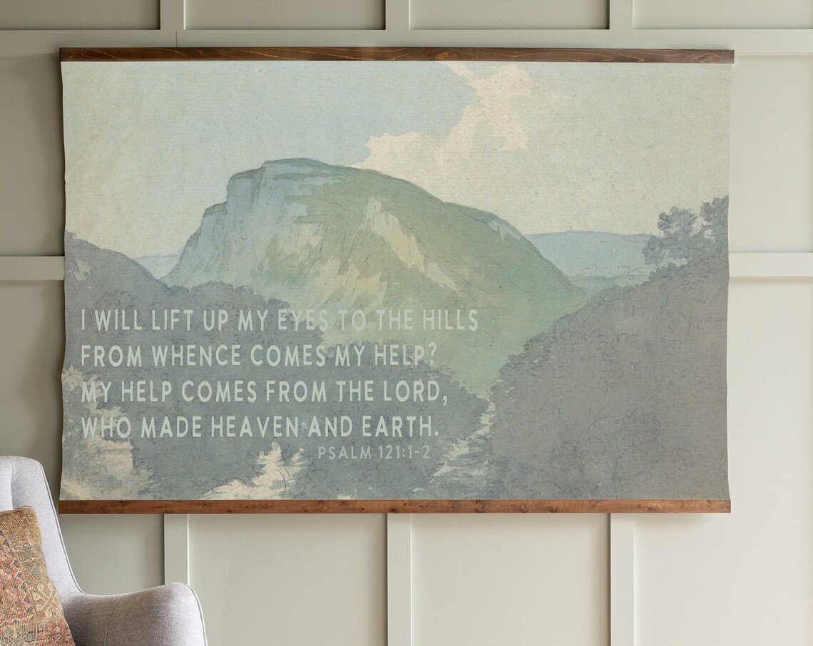Psalm 121 Vintage Scripture Print, Christian Wall Art