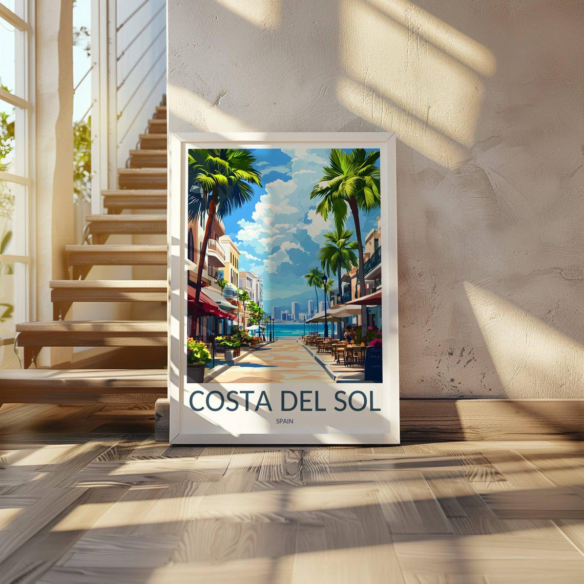 Costa Del Sol Spain Palm Seaside Cafe Promenade Travel Poster - Image 3