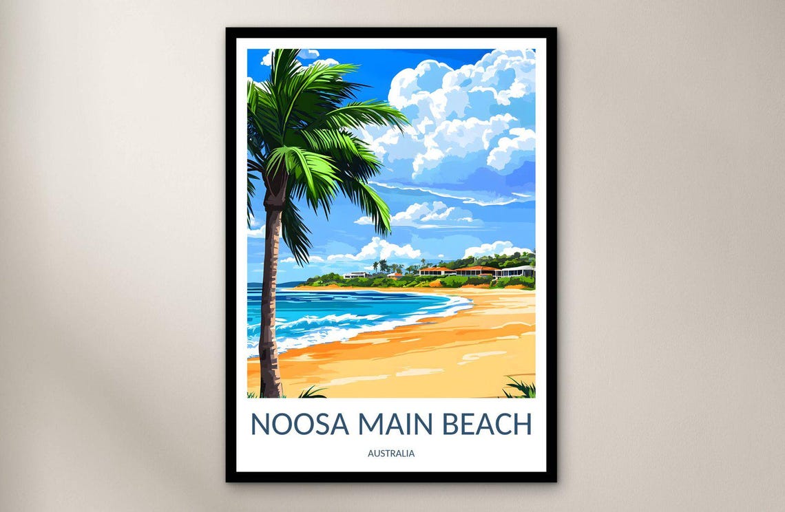 Noosa Main Beach Australia Palm Beach Surf Vintage Travel Poster