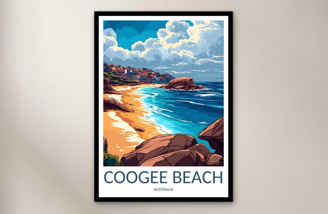 Coogee Beach Sydney Australia Golden Shore Retro Travel Poster