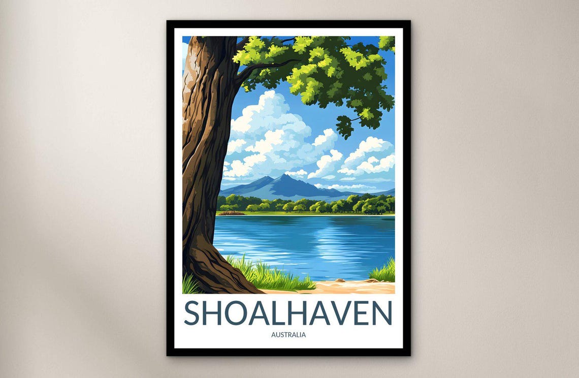 Shoalhaven Australia Lakeside Mountain View Vintage Travel Poster