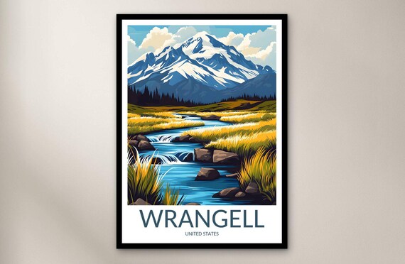 Wrangell Alaska Snowcapped Mountain Stream Meadow Wilderness Poster