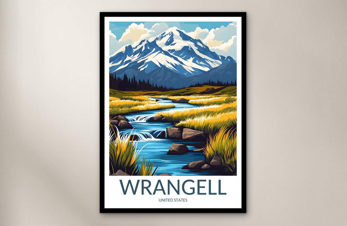 Wrangell Alaska Snowcapped Mountain Stream Meadow Wilderness Poster