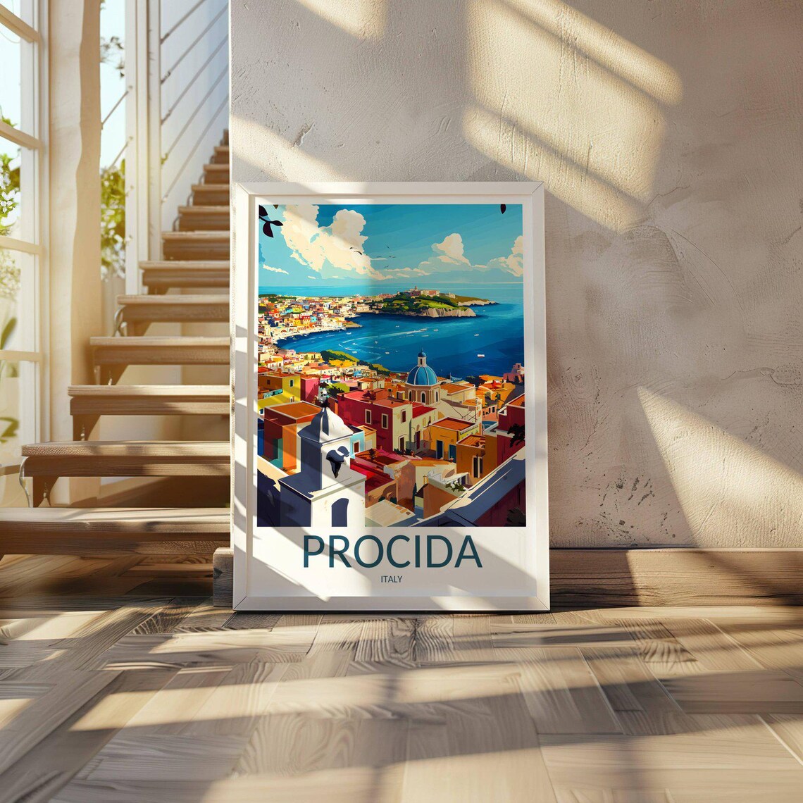 Procida Italy Colorful Island Aerial Coastal View Travel Poster