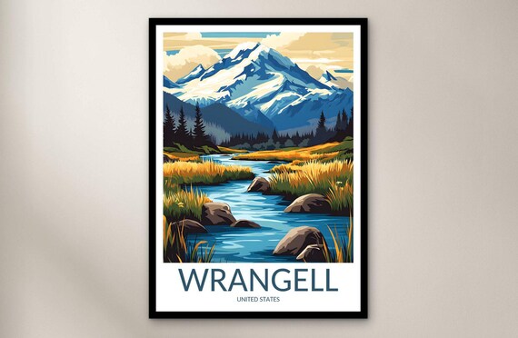 Wrangell Alaska Alpine Stream Golden Meadow Snowy Peaks Wild Poster