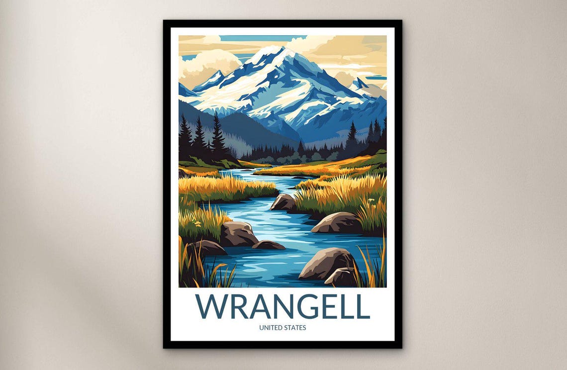 Wrangell Alaska Alpine Stream Golden Meadow Snowy Peaks Wild Poster
