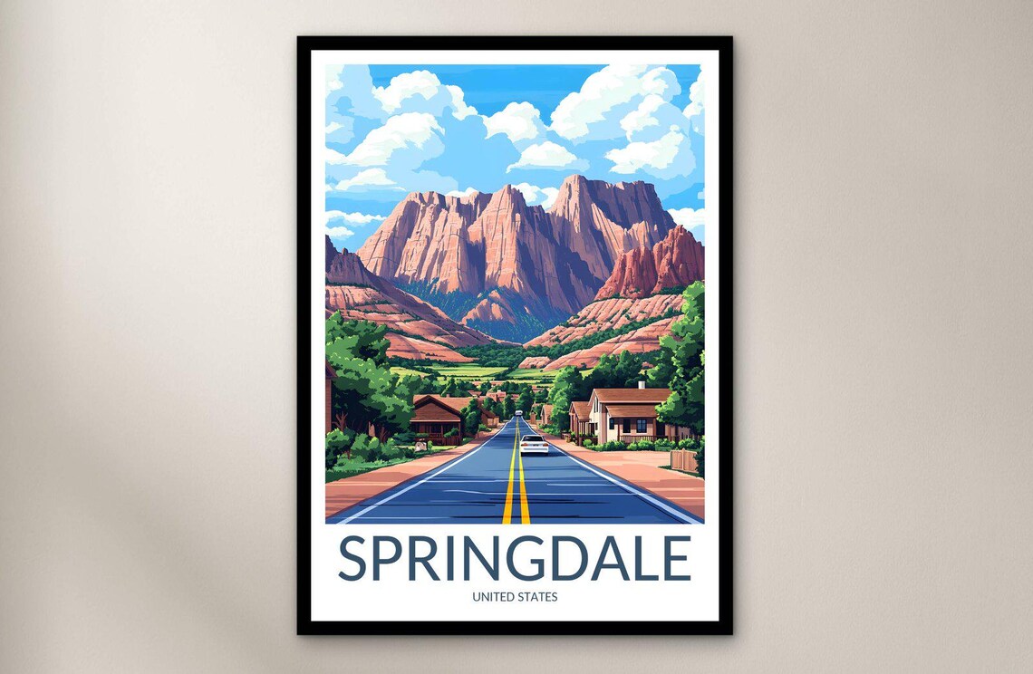 Springdale United States Red Rock Canyon Road Vintage Travel Poster
