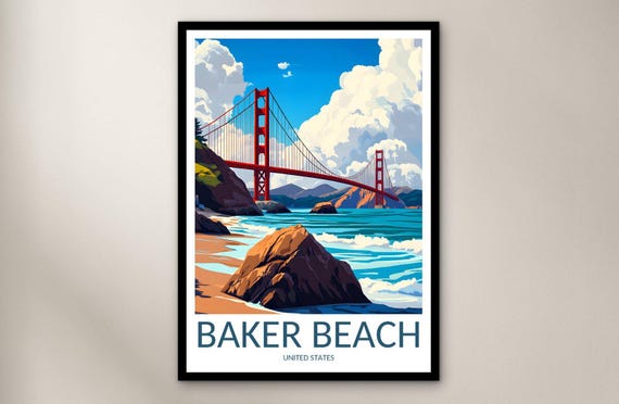 Baker Beach Travel Poster Wall Art Print United States Home Decor Gift North America Illustration