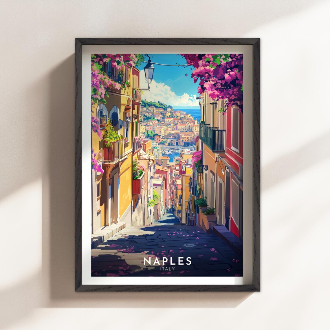 Naples Italy Flowered Street Down to Sparkling Bay Travel Poster - Image 4