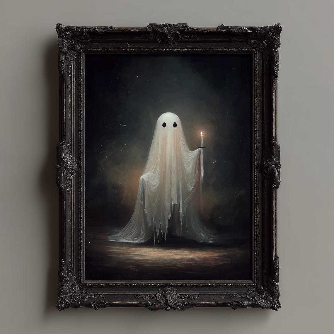 Cute Ghost Holding a Candle in a Dark Moody Night Scene Poster
