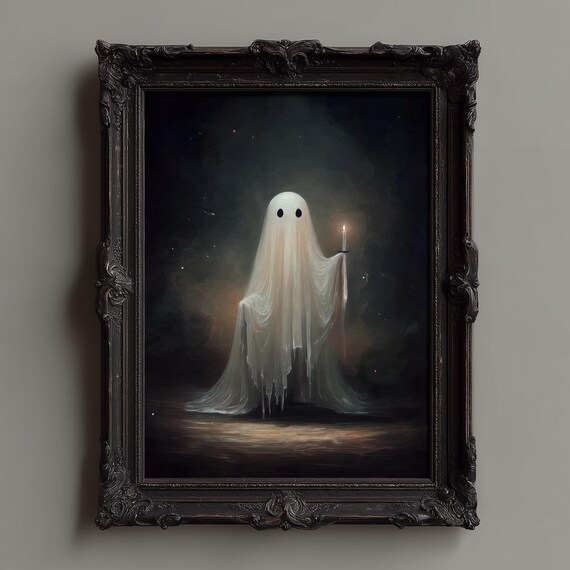 Cute Ghost Holding a Candle in a Dark Moody Night Scene Poster
