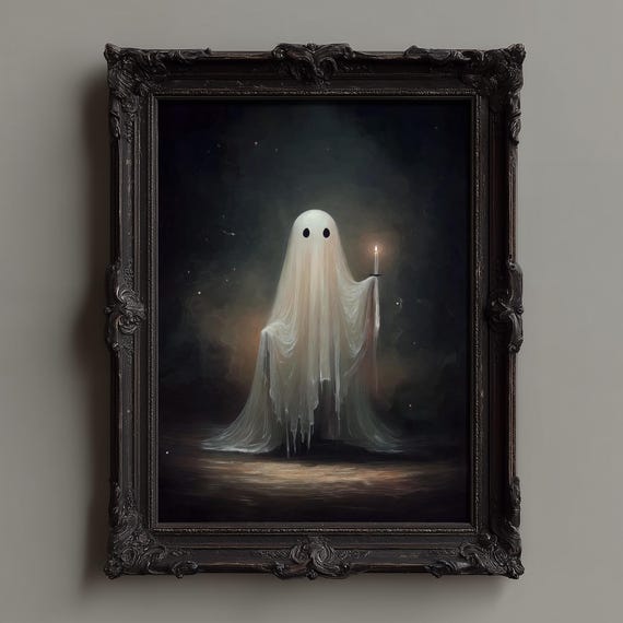 Cute Small Holding Candle Victorian Painting Dark Academia Halloween Wall Art Instant Spooky Decor