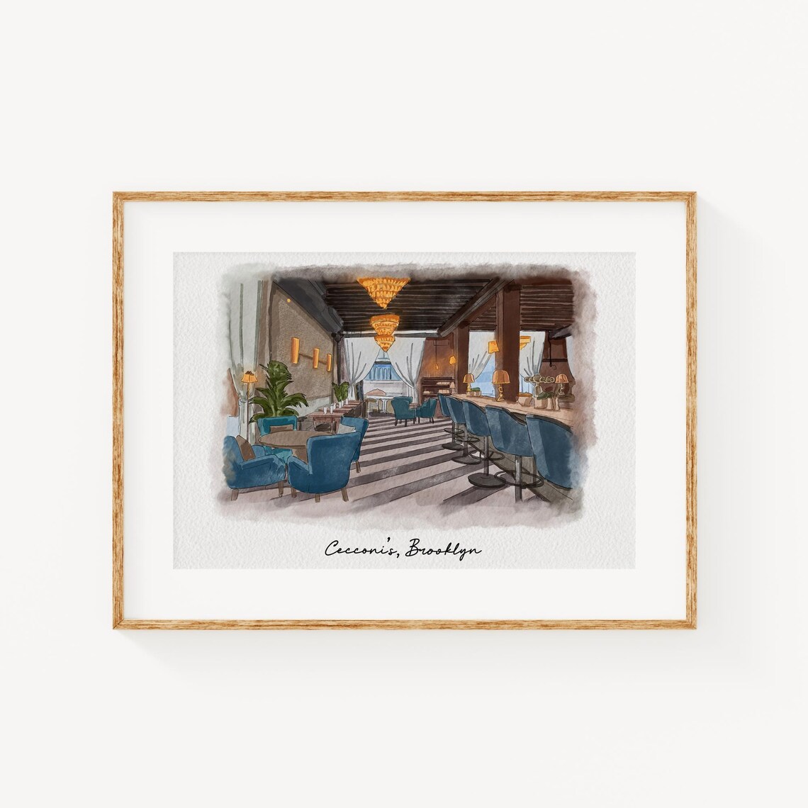 First Date Venue Portrait, Watercolor Restaurant Art Print