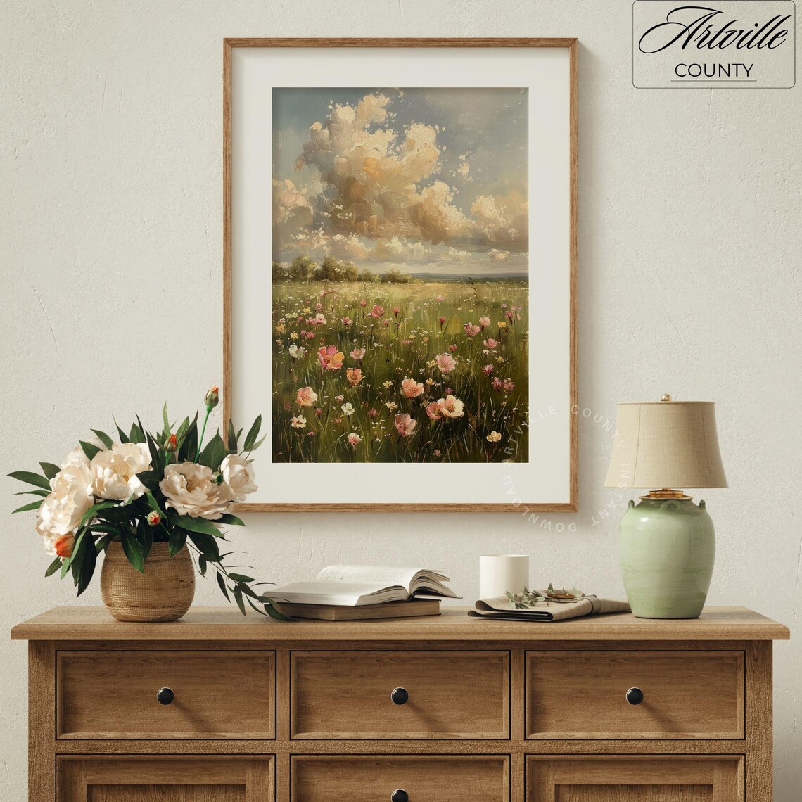 Vintage Spring Landscape Antique Wildflowers Art Print - Image 4