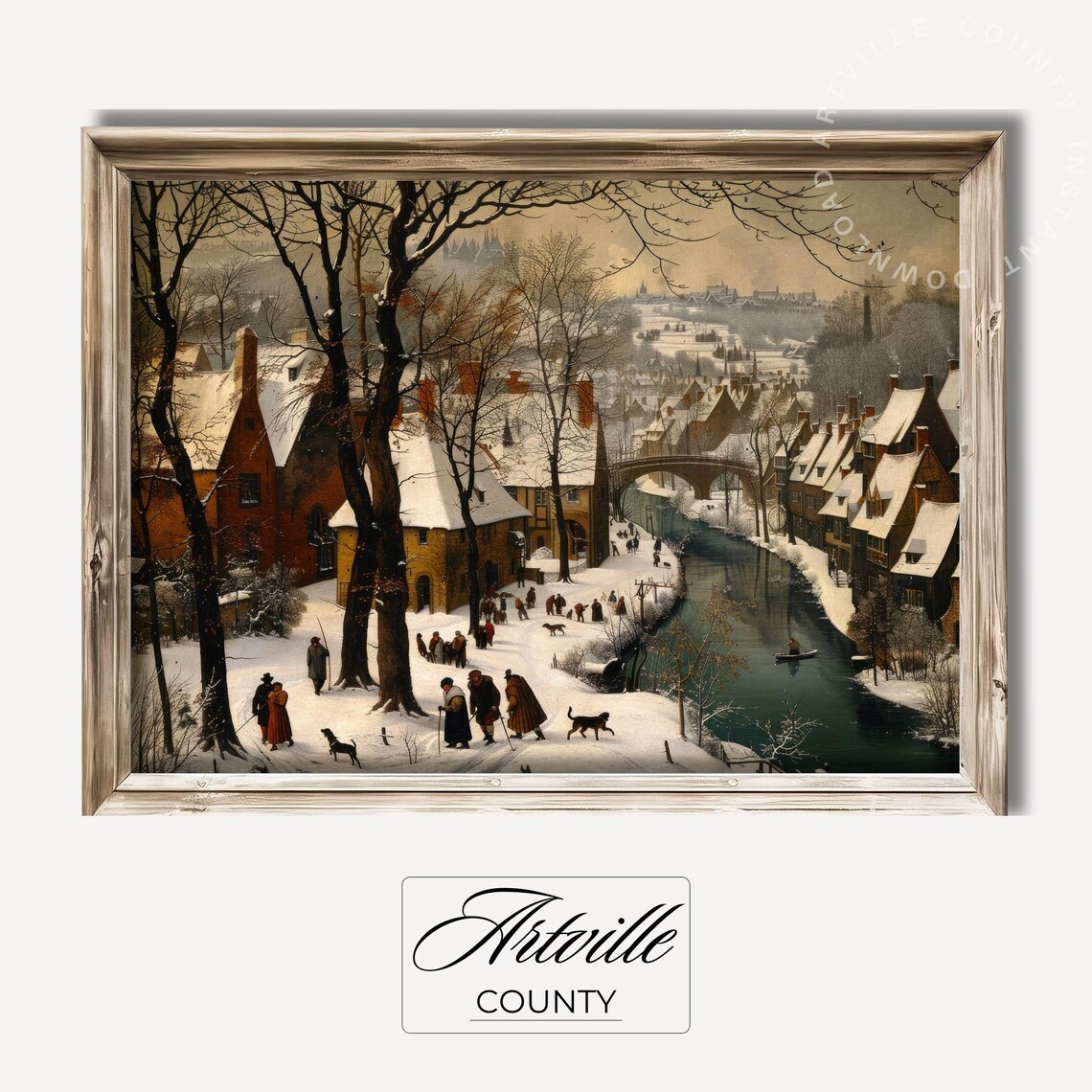 Snowy Country Landscape Painting, Rustic Winter Cottage