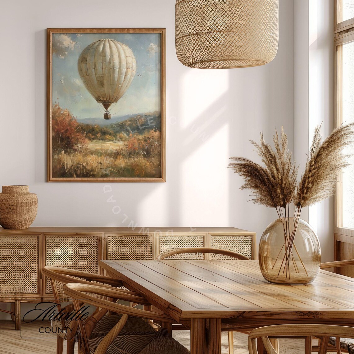 Vintage Hot Air Balloon Over Autumn Countryside Landscape Poster - Image 3
