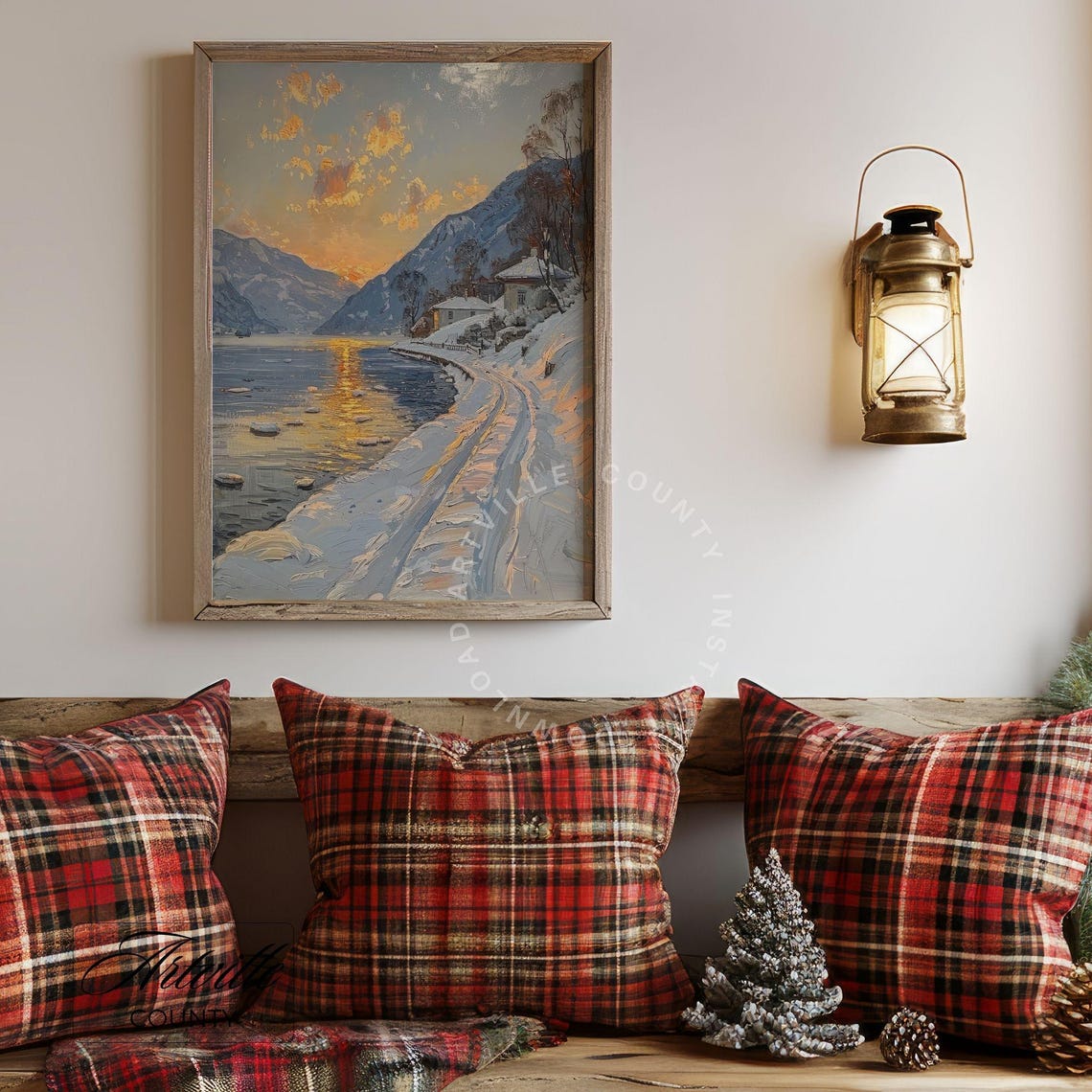 Snowy Mountain Lake Sunset Winter Shoreline Landscape Poster - Image 4