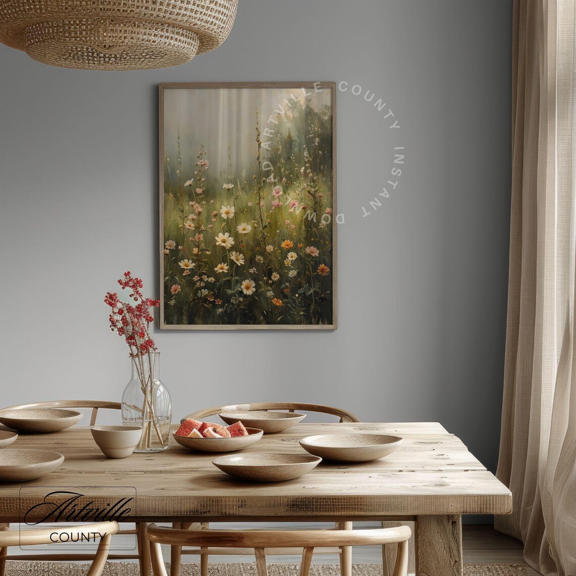 Wildflower Field Landscape Painting Wall Art Print - Image 4