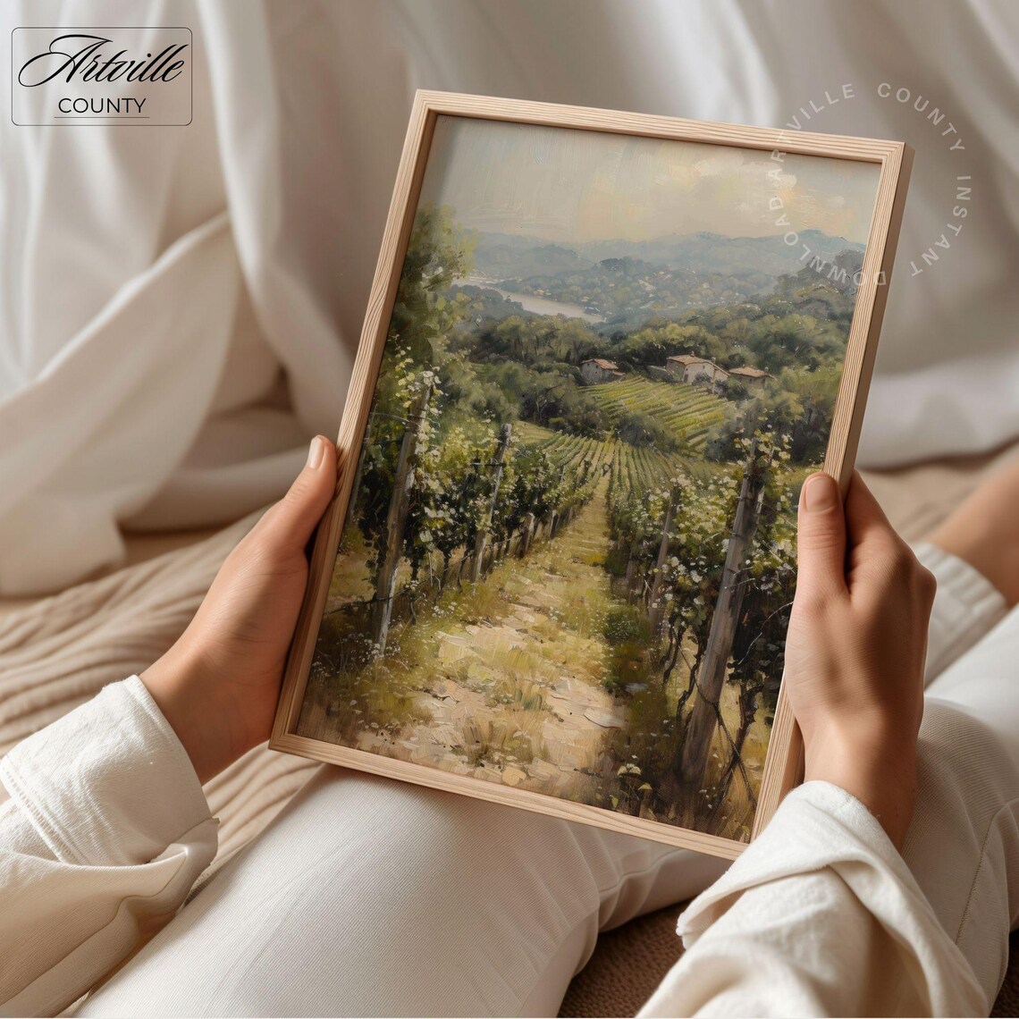 Vintage Vineyard Poster Print, Countryside Landscape