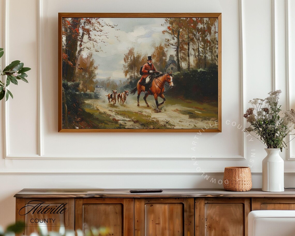 Vintage Equestrian Fox Hunt Rider on Horseback with Hounds Poster - Image 5