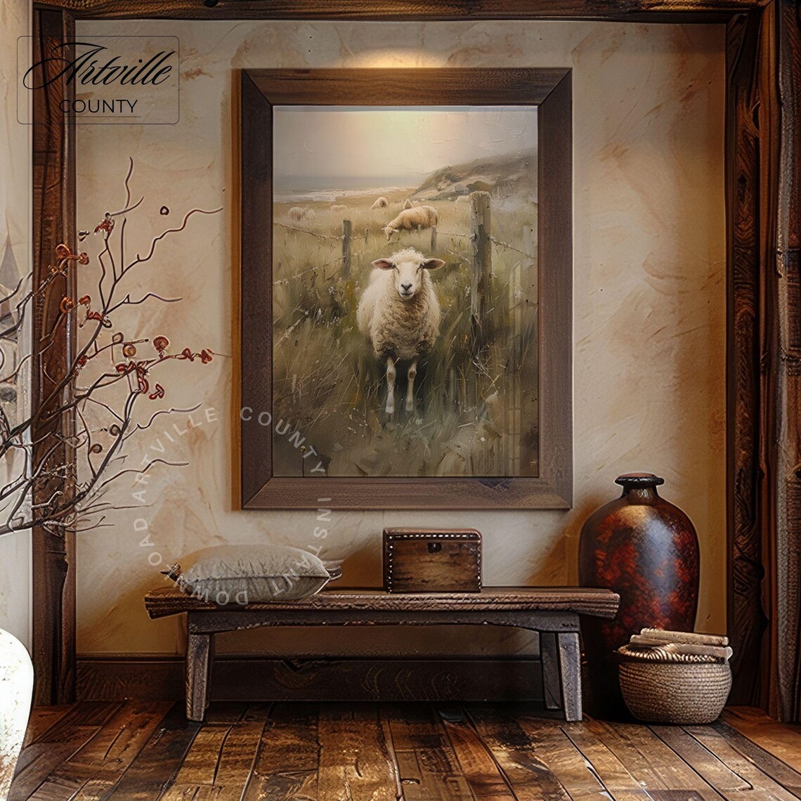 Sheep Grazing Vintage Farmhouse Art Print - Image 3