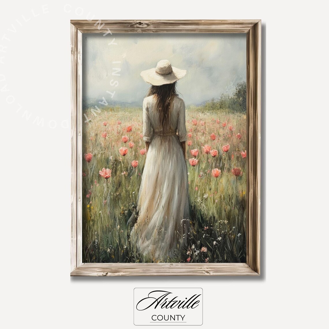 Tulip Field Painting Girl In Nature Art Print