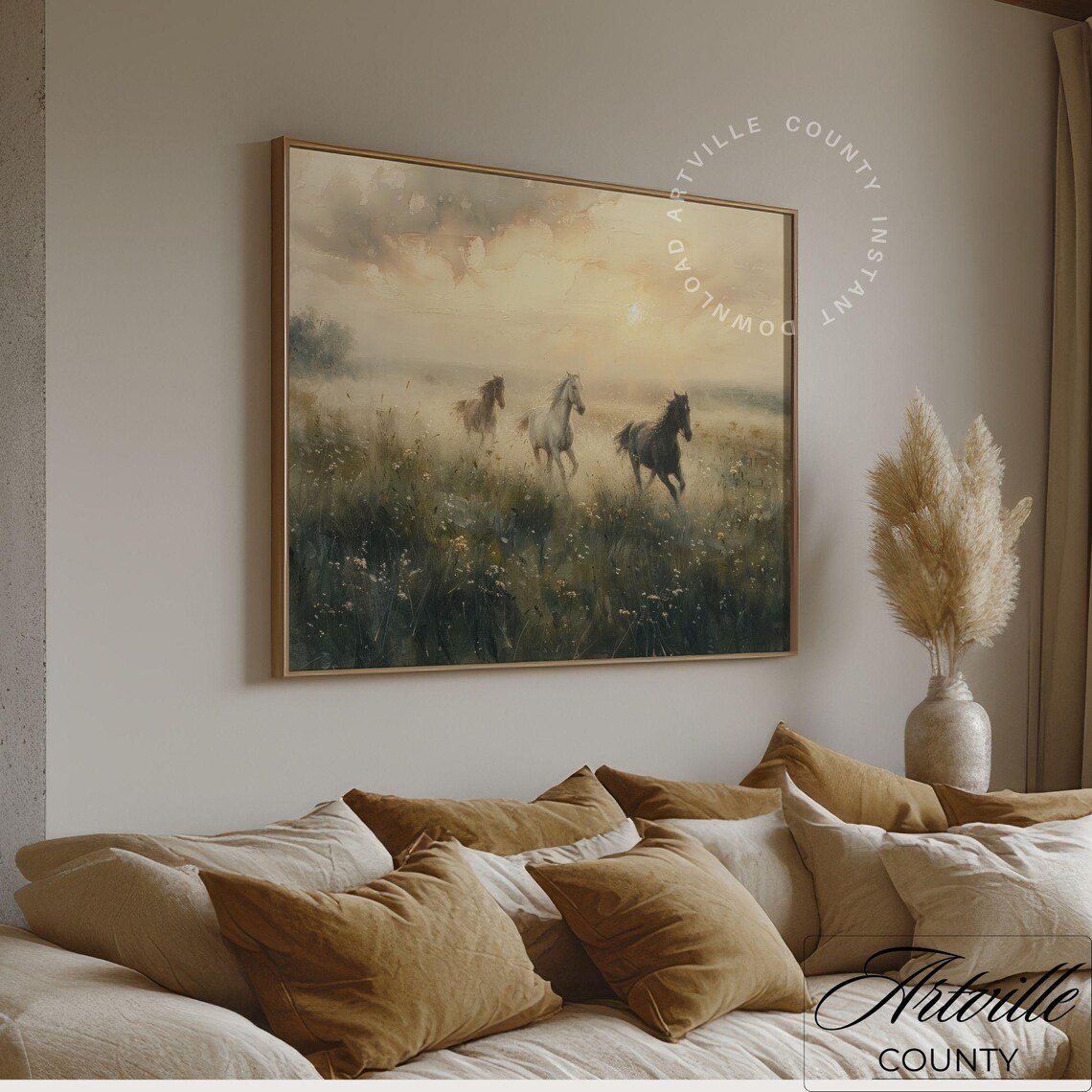 Vintage Horses Oil Painting, Pastoral Farmhouse Art Print - Image 4