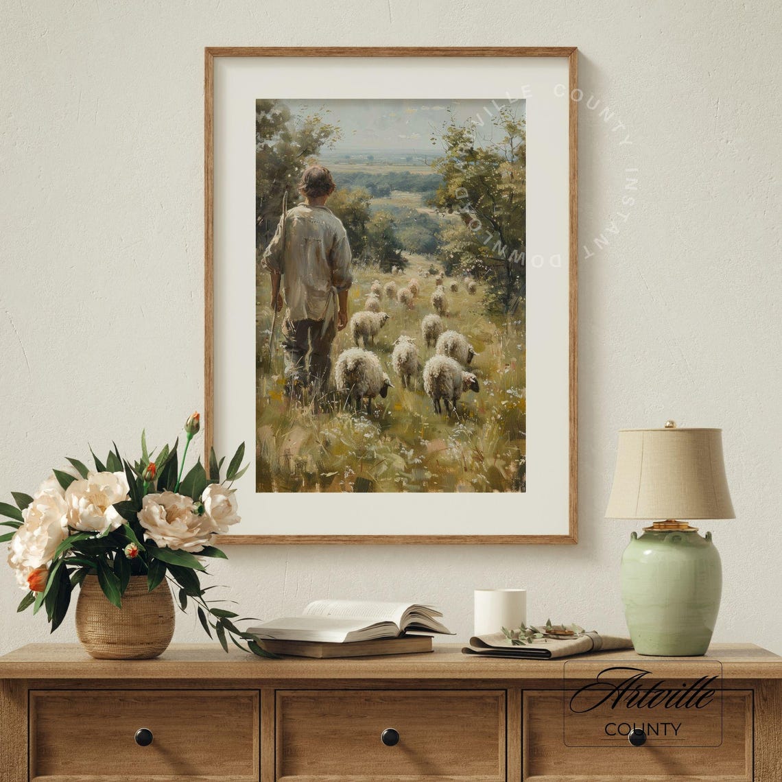 Shepherd Sheep Flock Hillside Vintage Pastoral Farmhouse Poster - Image 4