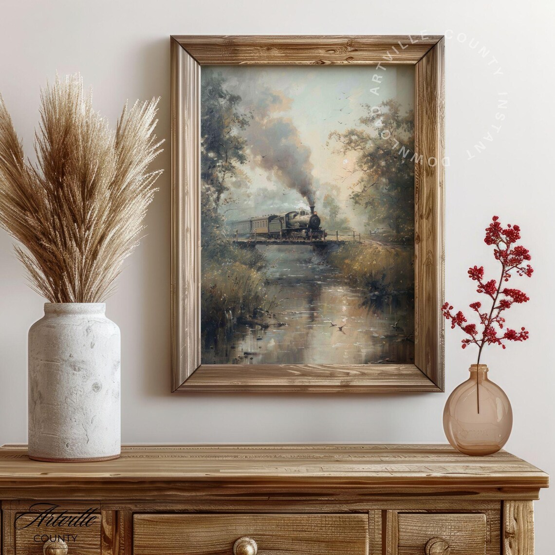 Vintage Steam Train Gallery Wall Set Antique Locomotive Train Prints Countryside Landscape Oil Painting Moody Travel Wall Art - Image 7