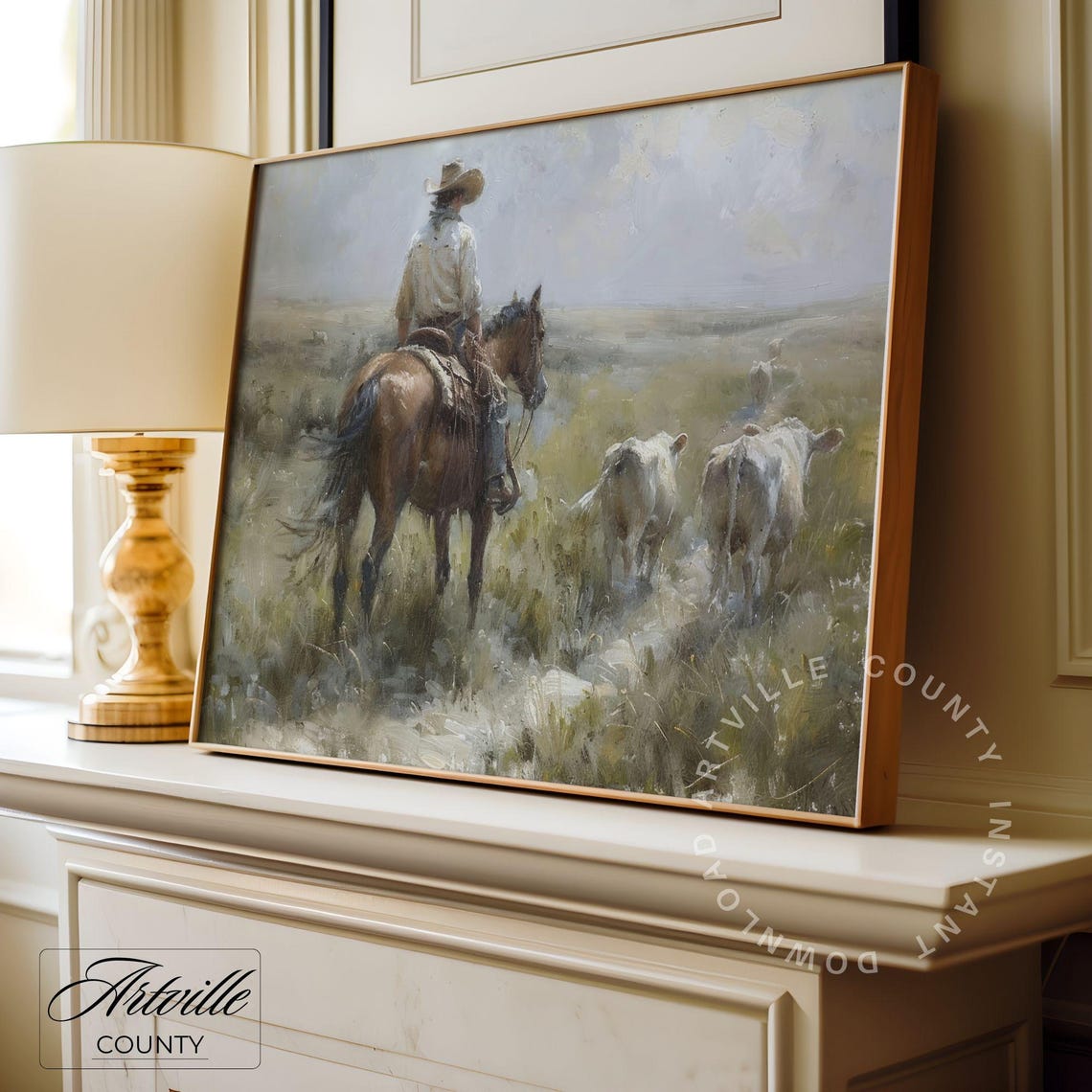 Cowboy Herding Cattle On Horseback Vintage Western Wall Poster - Image 3