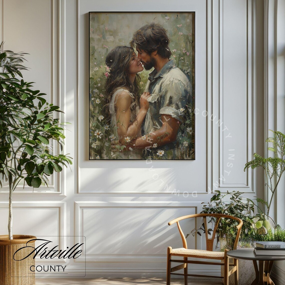 Romantic Couple Painting Love And Passion Wall Art Vintage Wildflower Print Farmhouse Decor Art Kissing Art - Image 5