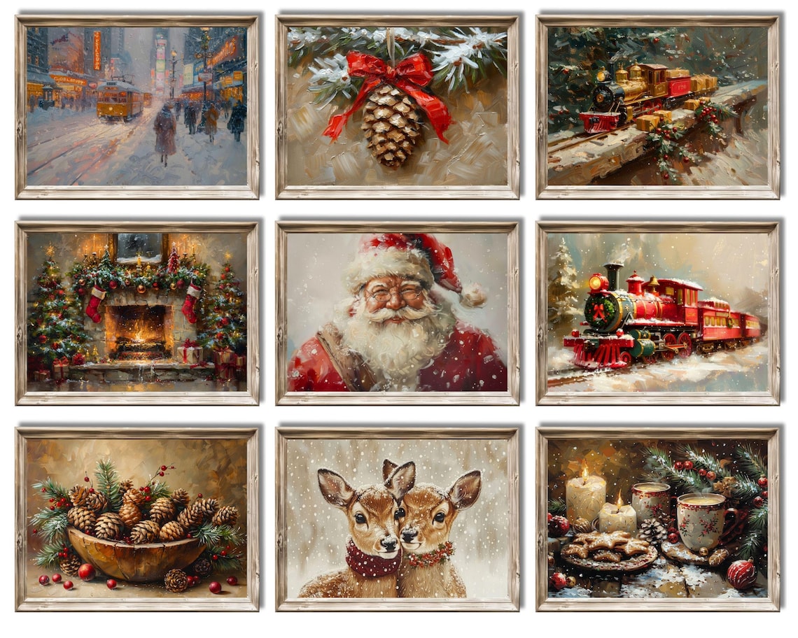 Vintage Christmas Prints Bundle, Rustic Holiday Art - Image 4