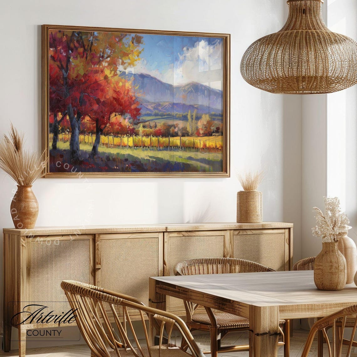 Red Autumn Forest Landscape Artwork Warm Fall Bedroom Decor Poster - Image 2