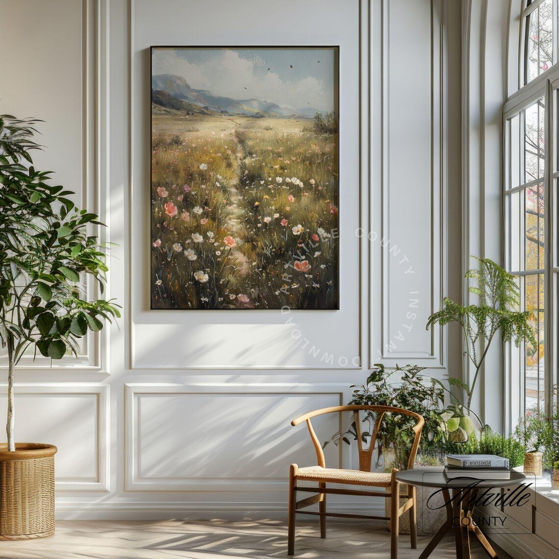 Wildflower Field Painting Vintage Country Landscape Art Print - Image 2