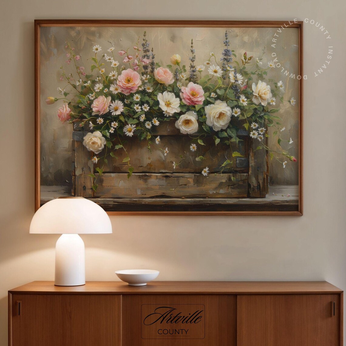 Flowers In Crate, Farmhouse Floral Wall Art Print - Image 2