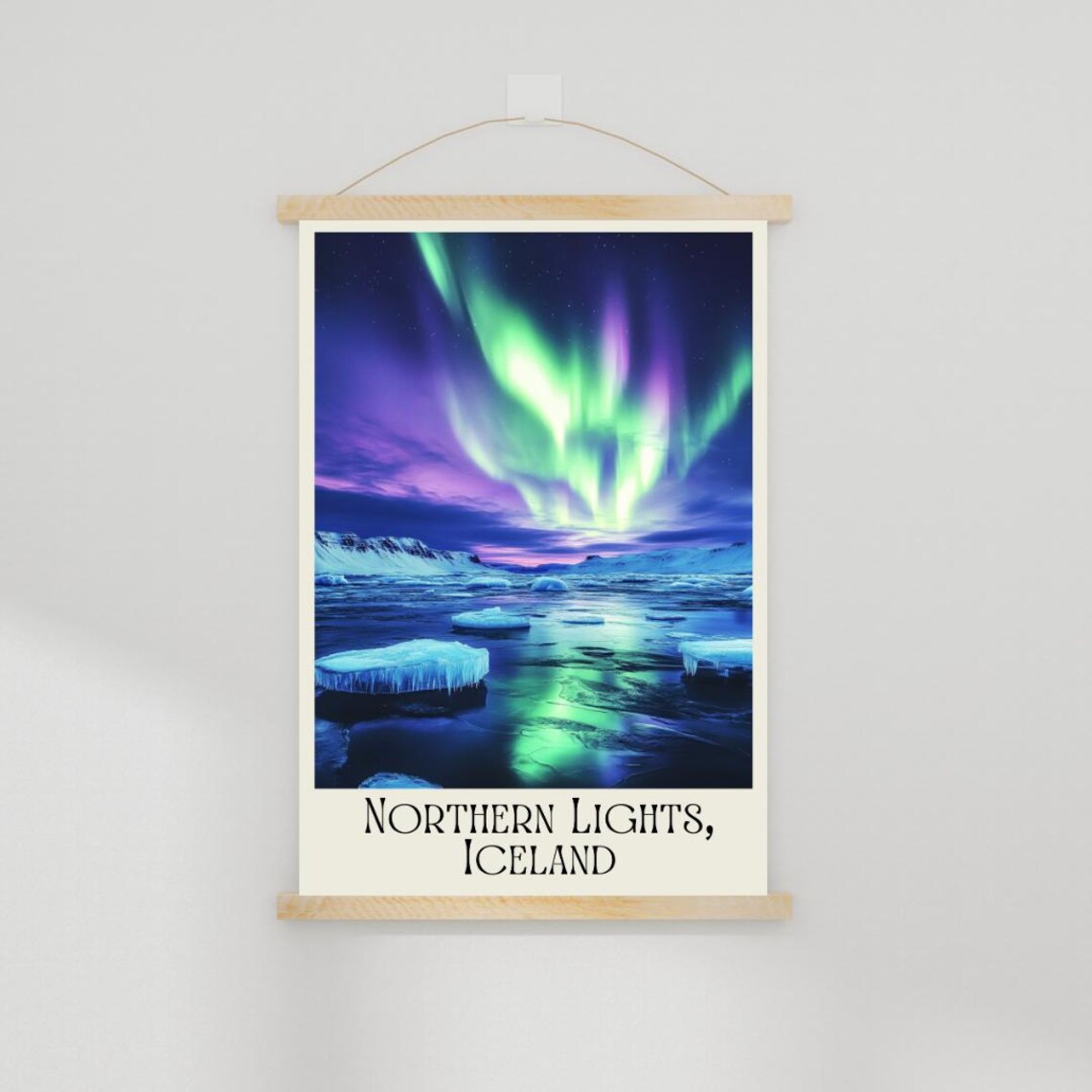 Northern Lights Iceland Poster with Aurora over an Icy Lagoon - Image 2