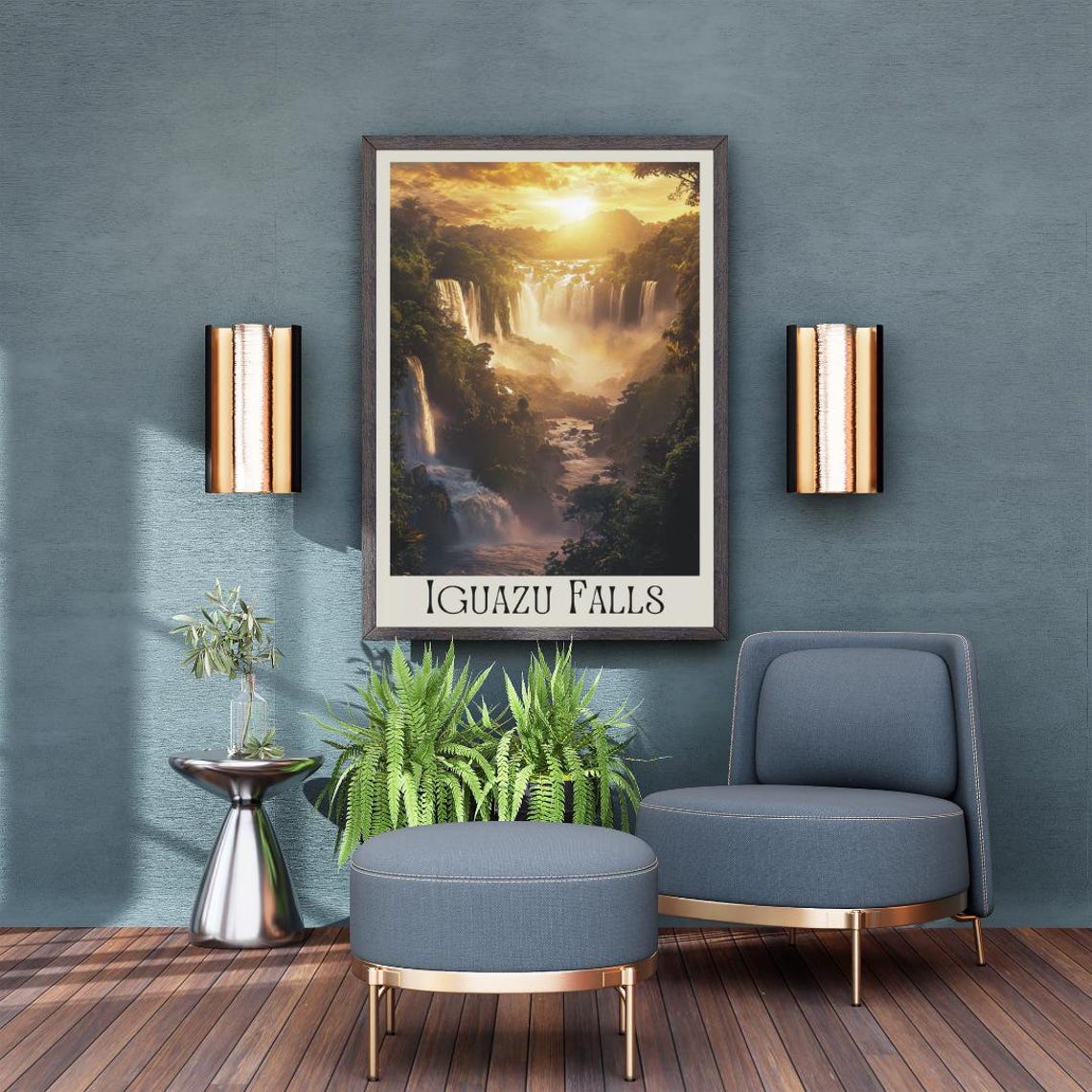 Iguazu Falls Poster with Golden Sunset over the Jungle Waterfall - Image 3
