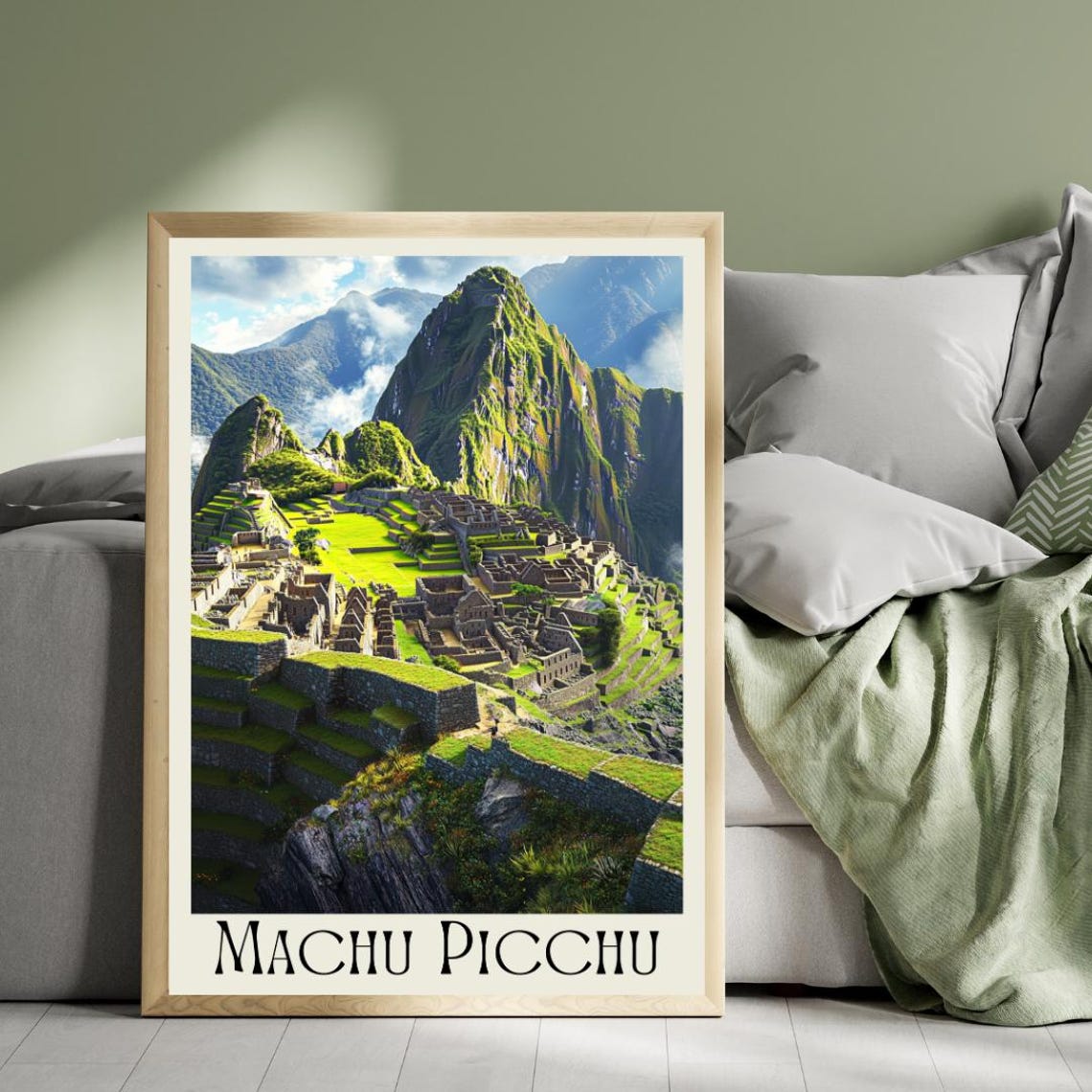 Machu Picchu Poster with Ancient Incan Ruins and Mountain Peaks