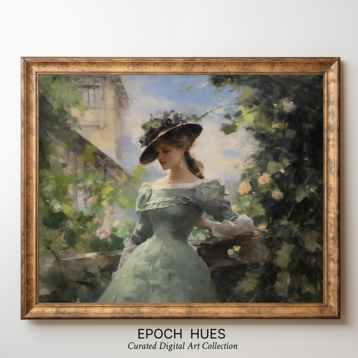 Elegant Lady In A Garden Impressionist Style Vintage Art Poster