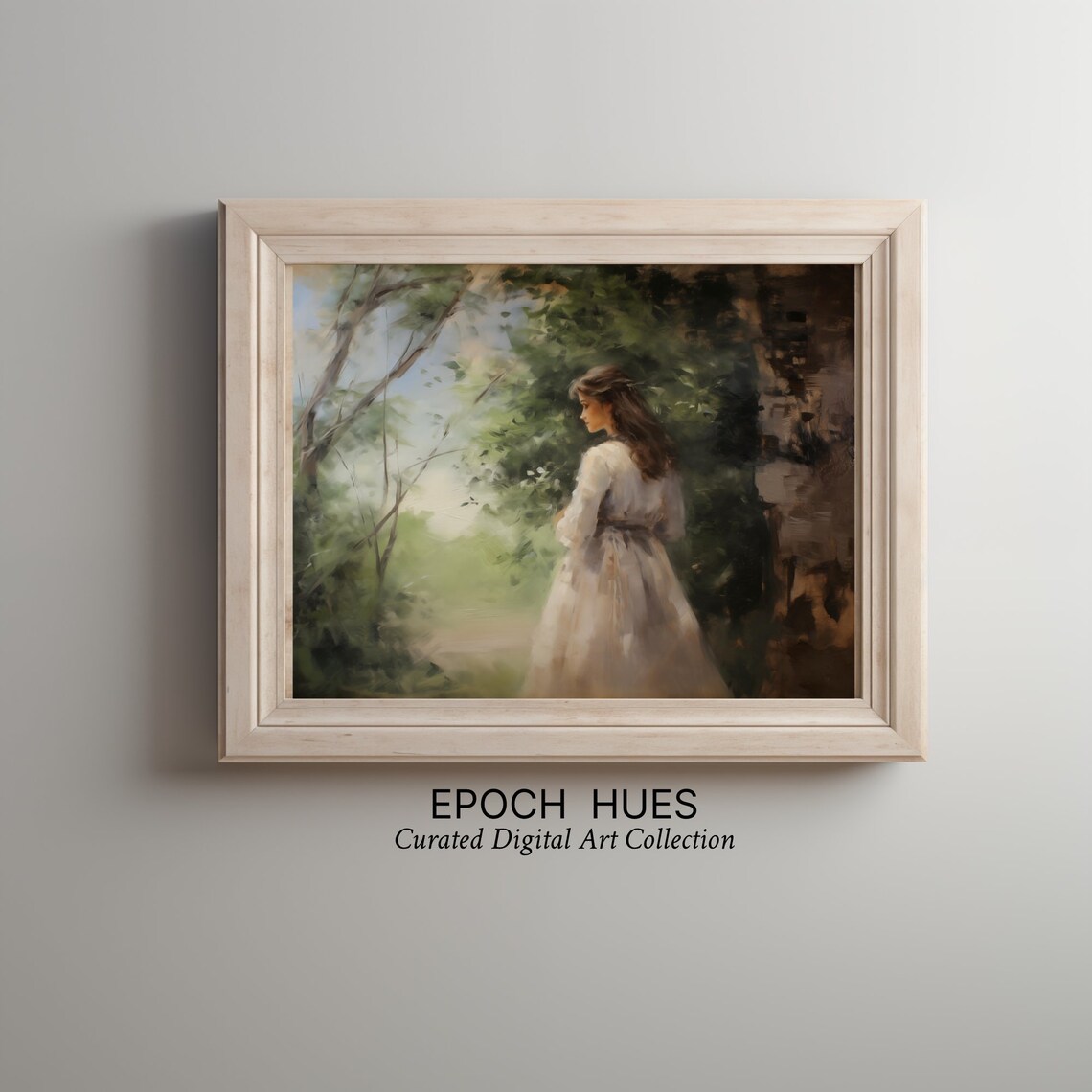 Woman In White Dress By Old Stone Wall In Countryside Vintage Poster - Image 2