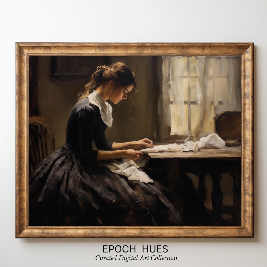Classic Young Woman Writing A Letter By A Window Vintage Print - Image 3