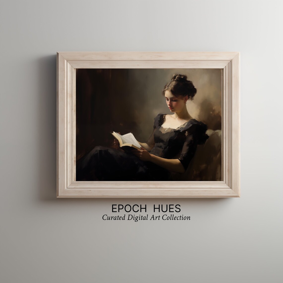 Elegant Woman Reading Book in Warm Interior Vintage Style Poster - Image 3