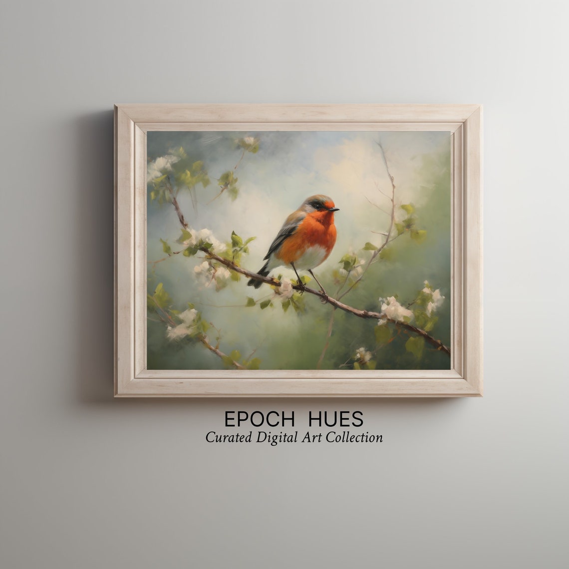 European Robin Perched on Blossoming Branch Spring Bird Poster - Image 2